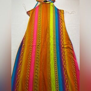Vibrant Long Maxi Sun Dress Multi Color Stretchy Size L  NWOT Never worn
